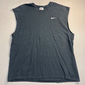 Vintage Nike Muscle Tee Shirt Black White Swoosh XL Made in USA Sleeveless Tank
